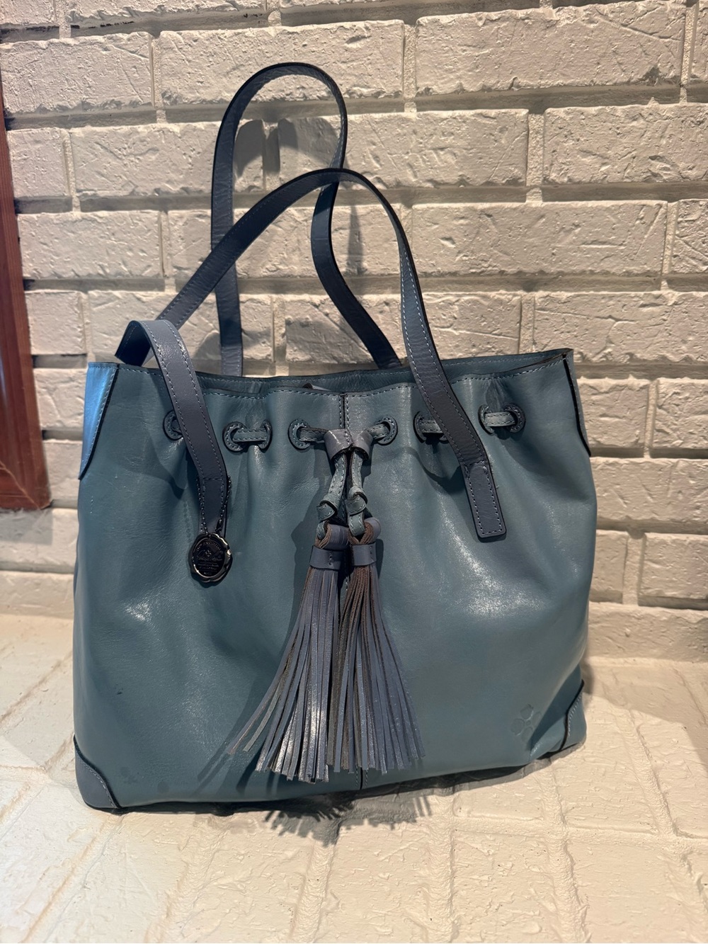 Patricia Nash Slate Blue Leather Tassel Tote
